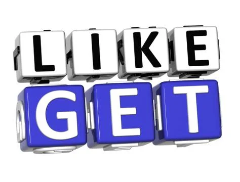 3d like get button click here block text Stock Illustration