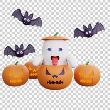 3D Ghost inside a pumpkin with a scary pose halloween 스톡 사진
