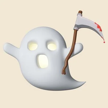3d ghost sickle holding a knife icon. Traditional element of decor for Halloween Stock Illustration