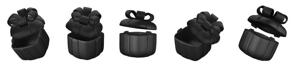3d gift black boxes set with ribbon bow isolated on a white background. 3d Stock Illustration