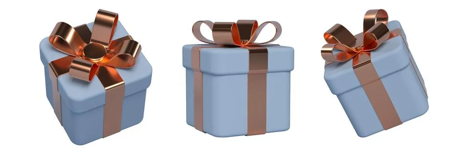 3d gift box with bow, copper and blue Stock Illustration
