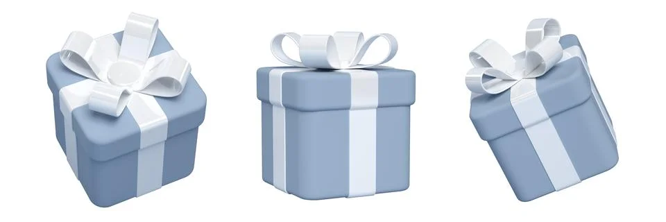 3d gift box with bow, white and blue Stock Illustration