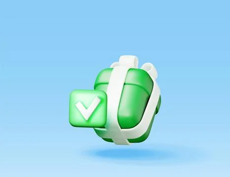 3D gift box with green checkmark isolated Stock Illustration