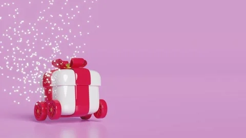 3d gift box open on wheels happy new year, alpha channel Stock Footage 260218495