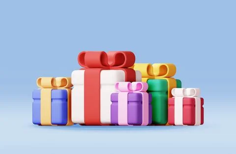 3D gift box pile isolated 스톡 일러스트