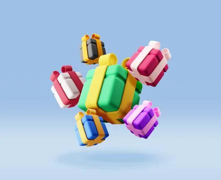 3D gift box pile isolated 스톡 일러스트