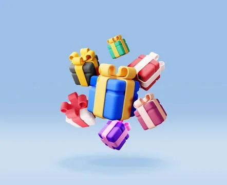 3D gift box pile isolated 스톡 일러스트