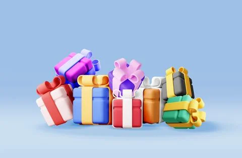 3D gift box pile isolated 스톡 일러스트