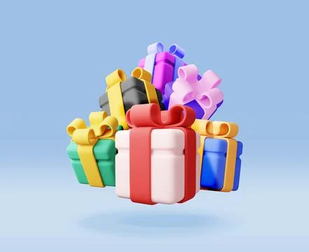 3D gift box pile isolated 스톡 일러스트