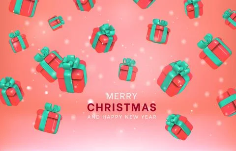 3d gift box, presents background. Christmas red and green surprise render ele 스톡 일러스트