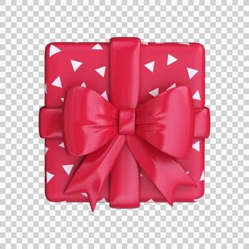 3D gift box with a red bow and pattern. Top view. Stock Illustration