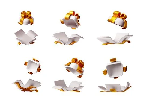 3D Gift box set opening process. Stock Illustration