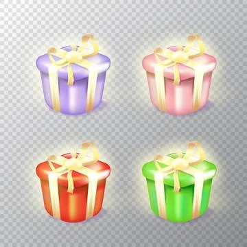 3D gift box set vector illustration. Colorful purple, pink, red, and green Stock Illustration