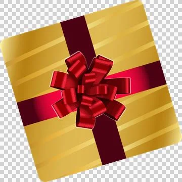 3D gift box is tilting on transparent background, showing metallic gold wrap Stock Illustration