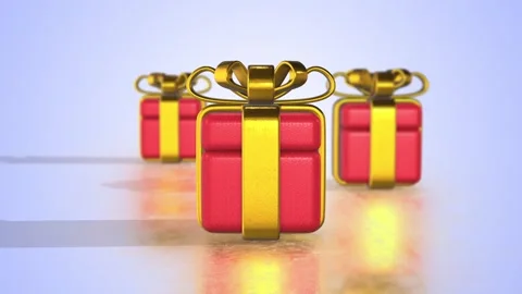 3D Gift Boxes on a Reflective Floor Zooming Towards the Camera. Christmas Gifts. Stock Footage 289627275