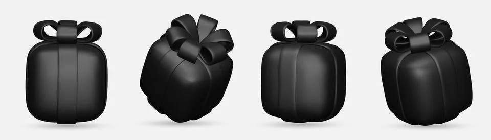 3d gift boxes set with black ribbon bow isolated on a white background. 3d Stock Illustration