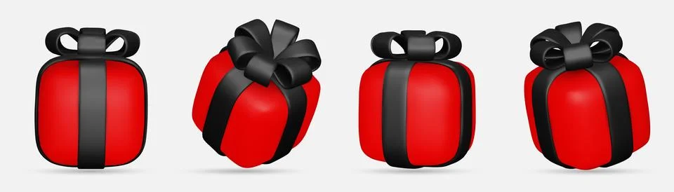 3d gift boxes set with black ribbon bow isolated on a white background. 3d Stock Illustration