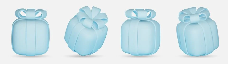 3d gift boxes set with blue ribbon bow isolated on a white background. 3d render Stock Illustration