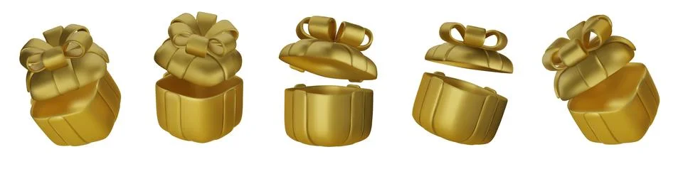 3d gift boxes set with gold ribbon bow isolated on a white background. 3d render Stock Illustration