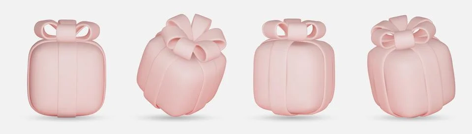 3d gift boxes set with pink ribbon bow isolated on a white background. 3d render Stock Illustration