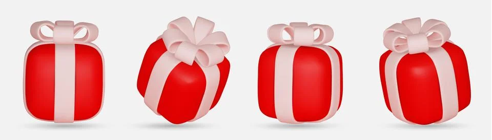 3d gift boxes set with pink ribbon bow isolated on a white background. 3d render 스톡 일러스트