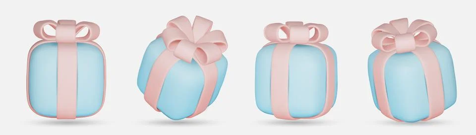 3d gift boxes set with pink ribbon bow isolated on a white background. 3d render Stock Illustration