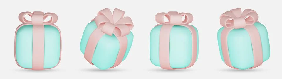 3d gift boxes set with pink ribbon bow isolated on a white background. 3d render イラスト素材