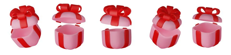 3d gift boxes set with red ribbon bow isolated on a white background. 3d render Stock Illustration