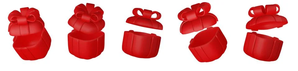 3d gift boxes set with red ribbon bow isolated on a white background. 3d render イラスト素材