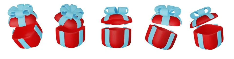 3d gift boxes set with red ribbon bow isolated on a white background. 3d render Stock Illustration