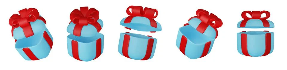 3d gift boxes set with red ribbon bow isolated on a white background. 3d render Stock Illustration