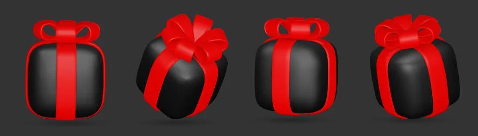 3d gift boxes set with red ribbon bow isolated on a white background. 3d render Stock Illustration