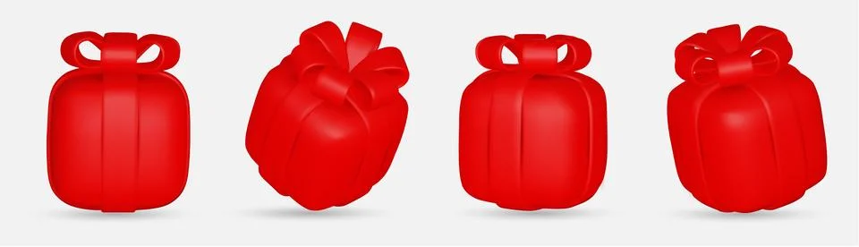3d gift boxes set with red ribbon bow isolated on a white background. 3d render Stock Illustration