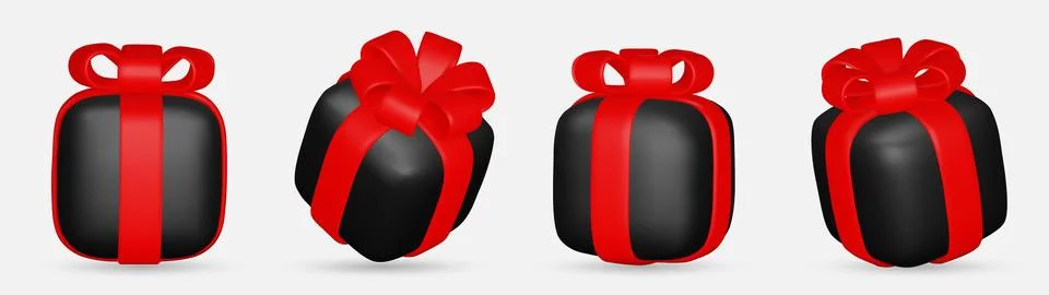 3d gift boxes set with red ribbon bow isolated on a white background. 3d render Stock Illustration