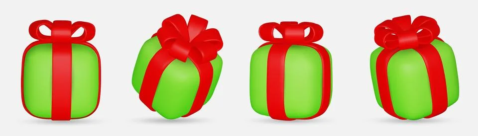 3d gift boxes set with red ribbon bow isolated on a white background. 3d render Stock Illustration