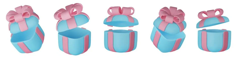 3d gift boxes set with ribbon bow isolated on a white background. 3d render Stock Illustration