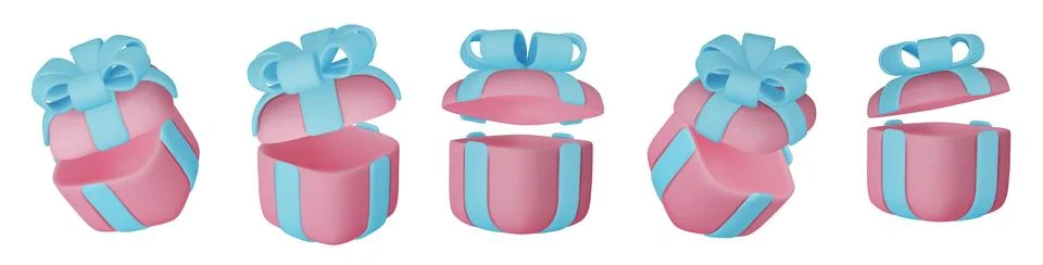 3d gift boxes set with ribbon bow isolated on a white background. 3d render Stock Illustration