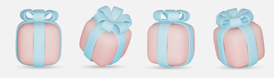 3d gift boxes set with ribbon bow isolated on a white background. 3d render Illustrazione stock