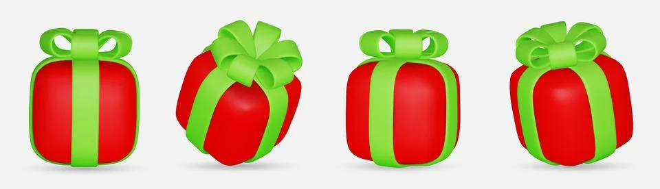 3d gift boxes set with ribbon bow isolated on a white background. 3d render Stock Illustration