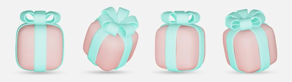 3d gift boxes set with ribbon bow isolated on a white background. 3d render イラスト素材
