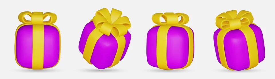 3d gift boxes set with ribbon bow isolated on a white background. 3d render 스톡 일러스트