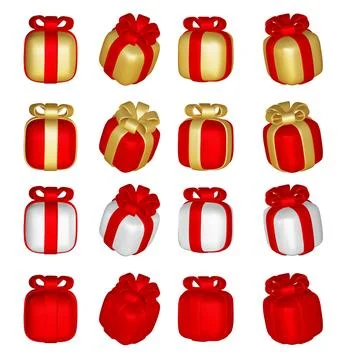 3d gift boxes set with ribbon bow isolated on a white background. 3d render Stock Illustration