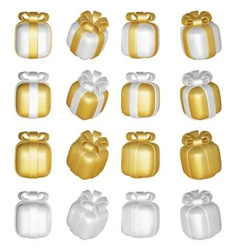 3d gift boxes set with ribbon bow isolated on a white background. 3d render Stock Illustration