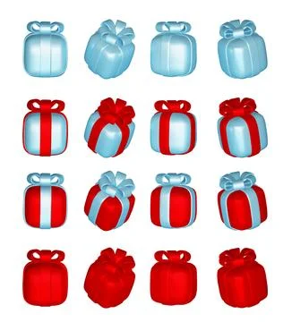 3d gift boxes set with ribbon bow isolated on a white background. 3d render Stock Illustration