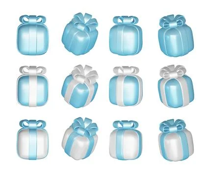 3d gift boxes set with ribbon bow isolated on a white background. 3d render Stock Illustration