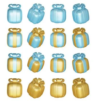 3d gift boxes set with ribbon bow isolated on a white background. 3d render Stock Illustration