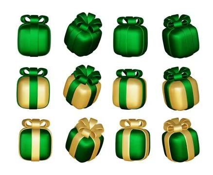 3d gift boxes set with ribbon bow isolated on a white background. 3d render Stock Illustration