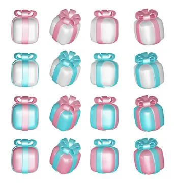 3d gift boxes set with ribbon bow isolated on a white background. 3d render Stock Illustration