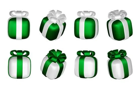 3d gift boxes set with ribbon bow isolated on a white background. 3d render Stock Illustration