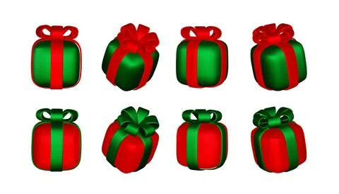 3d gift boxes set with ribbon bow isolated on a white background. 3d render Stock Illustration